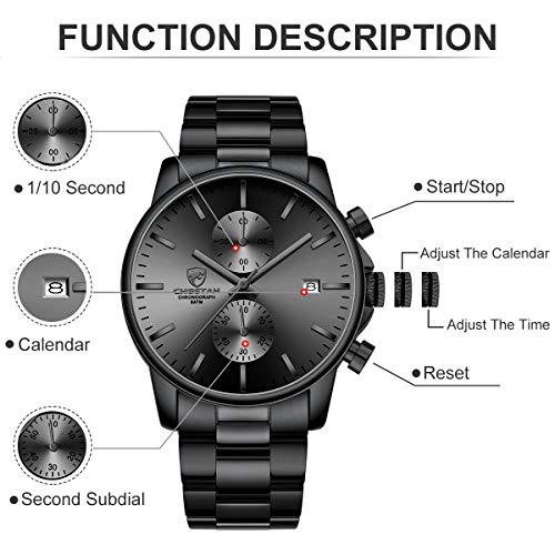 GOLDEN HOUR Reloj de Cuarzo para Hombre de Negocios de Moda con cronógrafo Impermeable de Acero Inoxidable para Hombre, Fecha automática (Black)