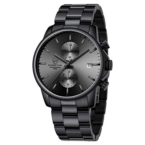 GOLDEN HOUR Reloj de Cuarzo para Hombre de Negocios de Moda con cronógrafo Impermeable de Acero Inoxidable para Hombre, Fecha automática (Black)