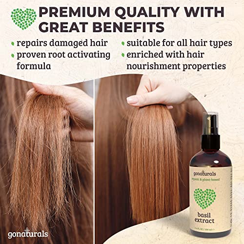 GoNaturals Tratamiento Capilar con Extracto de Albahaca - Spray Pelo Orgánico y Natural, Tratamiento Hidratante Cabello - Hidratacion Profunda Cabello Seco y Dañado - Alternativa a la Ronquina, 100ml