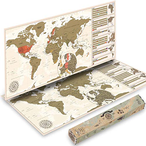 GOODS+GADGETS Scrape Off World Map Gold - XXL Mapa del Mundo Free Scratch 82 x 45 cm - Scratch Map Deluxe Wall Mural (Vintage clásica (Inglés))