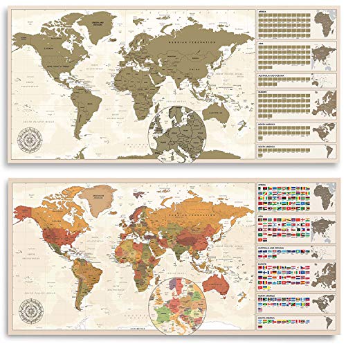 GOODS+GADGETS Scrape Off World Map Gold - XXL Mapa del Mundo Free Scratch 82 x 45 cm - Scratch Map Deluxe Wall Mural (Vintage clásica (Inglés))