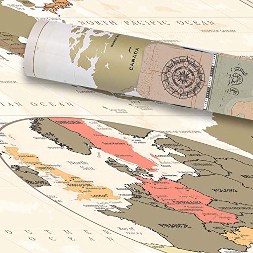 GOODS+GADGETS Scrape Off World Map Gold - XXL Mapa del Mundo Free Scratch 82 x 45 cm - Scratch Map Deluxe Wall Mural (Vintage clásica (Inglés))