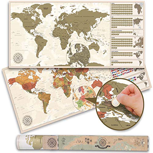 GOODS+GADGETS Scrape Off World Map Gold - XXL Mapa del Mundo Free Scratch 82 x 45 cm - Scratch Map Deluxe Wall Mural (Vintage clásica (Inglés))