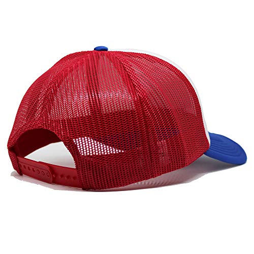 Gorra Tipo Trucker - Visera curvada - talla única - Gorra ajustable Snapback - Parche bordado Surf Monkey - Diseño de 5 paneles con espuma - Envío Gratis - Surfing the Basque Country (Azul / Roja)