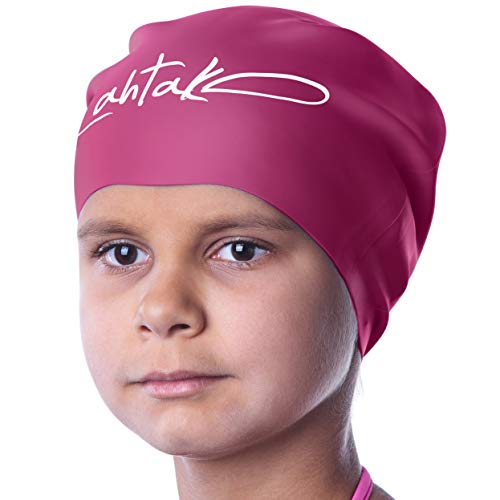 Gorro de Natación para Pelo Largo Infantil - Gorro de Baño para Niños y Adolescentes con Rastas o Pelo Largo y Rizado - Gorro de Piscina de Silicona 100% Hipoalergénica Impermeable (Vino Windsor S)