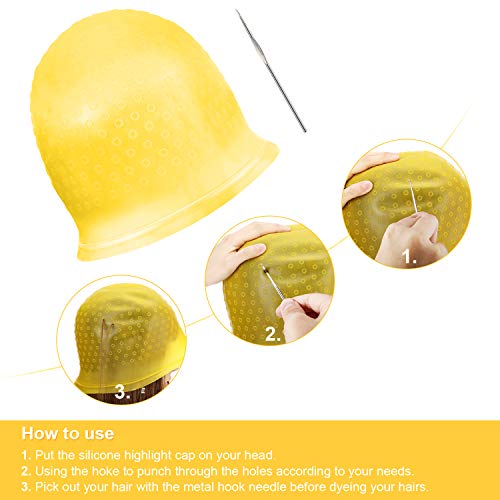 Gorro de Silicona Resaltado Gorro de Cabello Reutilizable Resaltado Gorro de Pelo de Tinte Color de Salón con Ganchos para Mujeres Chicas Teñir el Pelo(Amarillo)