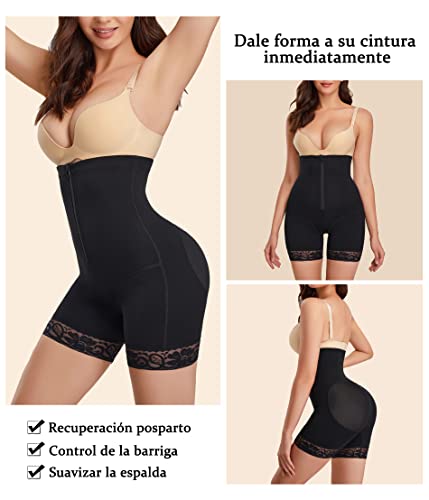 Gotoly Braga Faja Pantalón Reductora Mujer Braga Cintura Alta Reductora Control de Barriga Levanta Glúteos Shapewear Lencería Moldeadora Body Shaper Braguitas Moldeadoras con Cremallera (Negro, M)