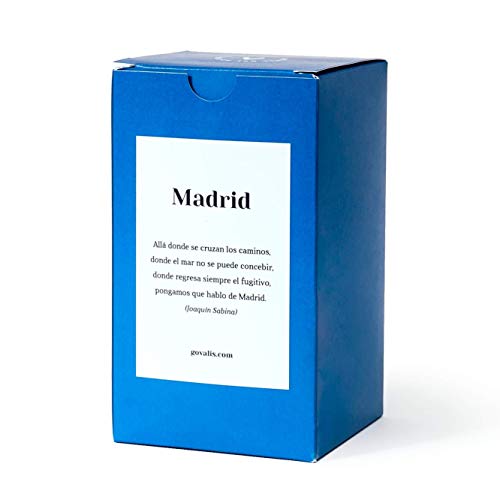 GOVALIS Vela Aromática Madrid | Cera de Soja 100% Natural | 100 Horas, Vela Perfumada Grande en Vaso, Vegana, Olor a Madera, Regalos Originales para Mujer Amigas, Recuerdos Madrid, Decoración