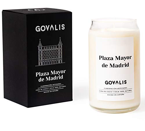 GOVALIS Vela Aromática Plaza Mayor de Madrid | Cera de Soja 100% Natural | 100 Horas, Vela Perfumada Grande en Vaso, Viajes Recuerdos Madrid, Regalos Originales, Decoración, Yoga, Dormitorio, Baño