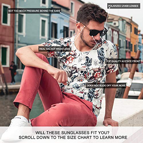GOWOOD Gafas de sol para hombre y mujer con patillas de madera de nogal y cristales negros polarizados