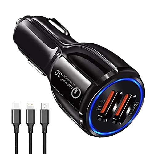 GPISEN Quick Charge 3.0 Cargador de Rapida Doble Puerto 5.4A/30W (QC 3.0 3A + Smart IC 2.4A) USB Adaptador con 3 en 1 Multi Cable de Carga Compatible con Todos Los Smartphones