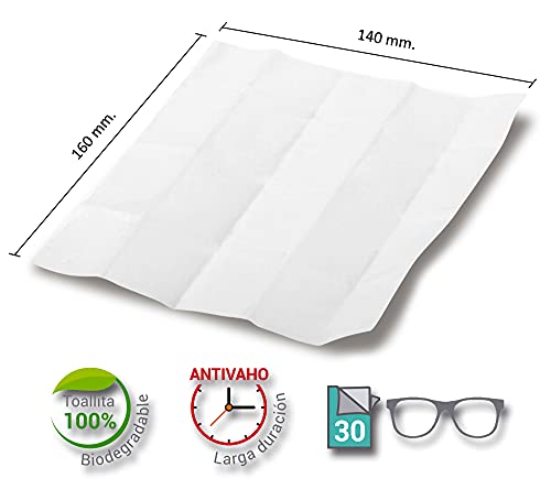 GPQ - Toallitas Antivaho para Gafas | Húmedas y Desechables | 30 Unidades | Aptas para Pantallas de protección, Máscaras de buceo, Viseras de casco, Ópticas de cámaras