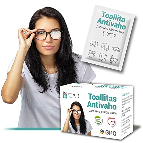 GPQ - Toallitas Antivaho para Gafas | Húmedas y Desechables | 30 Unidades | Aptas para Pantallas de protección, Máscaras de buceo, Viseras de casco, Ópticas de cámaras