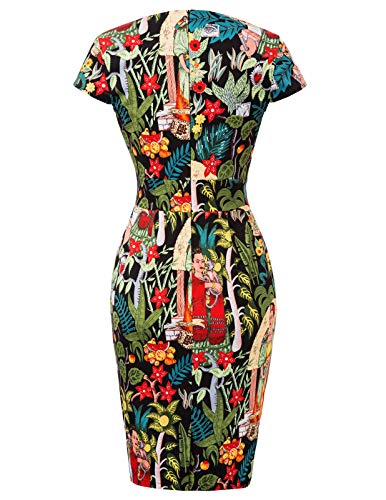 GRACE KARIN Vestido Elegante Mujer Vestido Mujer Fiesta Vestido Mujer Cuello Cuadrado 50 Manga Derecha Floral-35(cl7597) XL