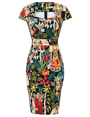 GRACE KARIN Vestido Elegante Mujer Vestido Mujer Fiesta Vestido Mujer Cuello Cuadrado 50 Manga Derecha Floral-35(cl7597) XL
