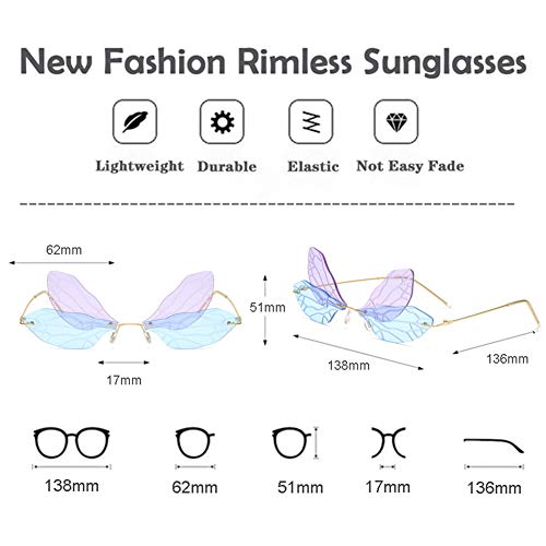 Grainas Gafas de sol mariposa sin montura Gafas de sol Eye Eyewear Metal Frame Gafas UV400