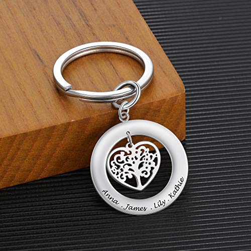 Grand Made Nombre Personalizado Collar Hombres Cuero árbol de la Vida Colgante Llavero con Regalo Grabado para Padres día Hijo o Abuelo joyería (Keychain)