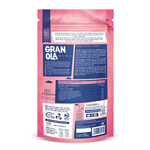 Granola con Chocolate Ruby sin Gluten - 275 g - Horneada con Aceite de Oliva Virgen Extra - Productos Naturales - Cereales sin Gluten - Proceso 100% Artesano - La Newyorkina