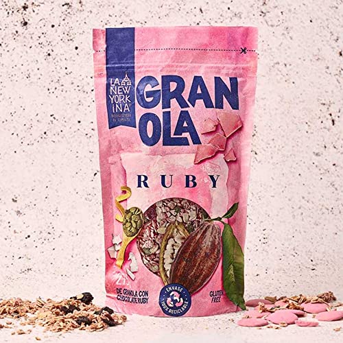 Granola con Chocolate Ruby sin Gluten - 275 g - Horneada con Aceite de Oliva Virgen Extra - Productos Naturales - Cereales sin Gluten - Proceso 100% Artesano - La Newyorkina