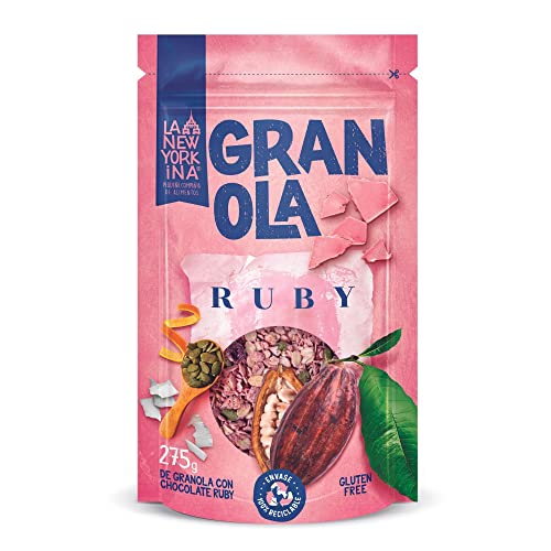 Granola con Chocolate Ruby sin Gluten - 275 g - Horneada con Aceite de Oliva Virgen Extra - Productos Naturales - Cereales sin Gluten - Proceso 100% Artesano - La Newyorkina