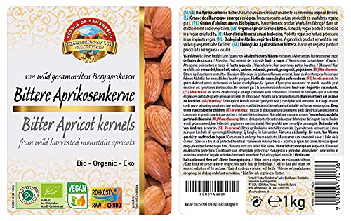 Granos de albaricoque amargo de comercio justo orgánico – 1 kg – Natural y suavemente secados – De colección salvaje