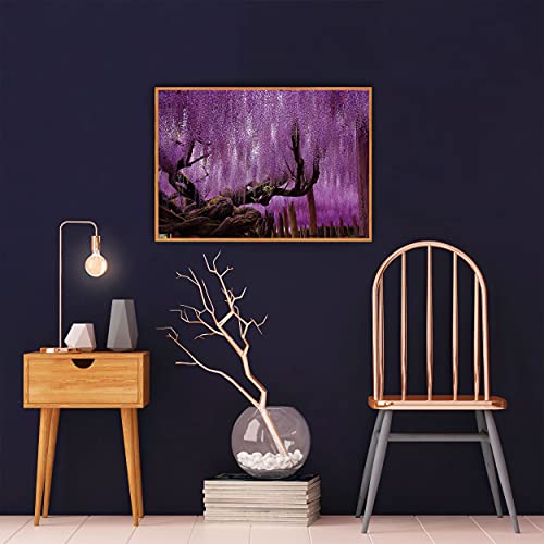 GREAT ART® juego de 4 motivos de carteles | Din A2 - 42 x 59,4 | mezcla de rosa y violeta | orquídea flor de cerezo glicina campo de lavanda | Cuadros para niños decoración póster