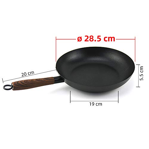 GreaTool Sartén con Mango Madera, Sartén de inducción, Hierro Fundido,Antiadherente para Todo Tipo de Cocinas (28 CM, Individual)