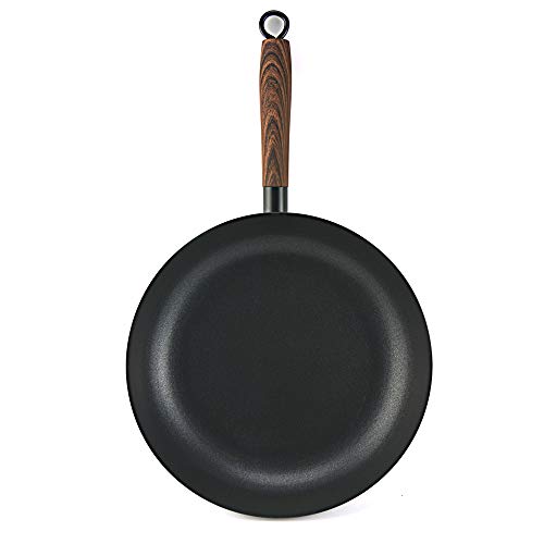 GreaTool Sartén con Mango Madera, Sartén de inducción, Hierro Fundido,Antiadherente para Todo Tipo de Cocinas (28 CM, Individual)