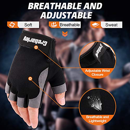 Grebarley Guantes de Gimnasio sin Dedos para Levantamiento de Pesas, Entrenamiento Cruzado, Ciclismo para Mujer y Hombre (Gris Oscuro, XL)