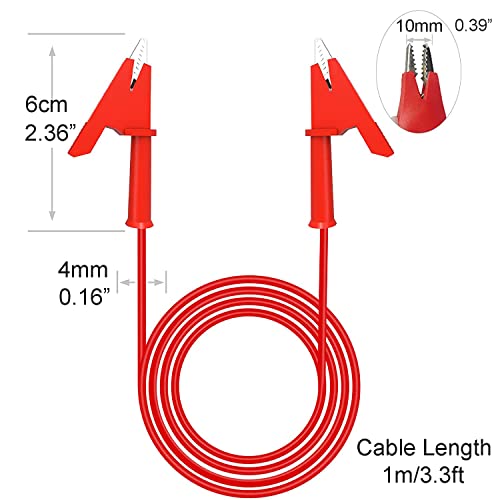 Greluma 2 pinzas de cocodrilo, cables de prueba, cable de cocodrilo de doble extremo con pinzas aislantes, cable de cobre flexible de prueba para pruebas eléctricas, 3,3 pies / 1 m