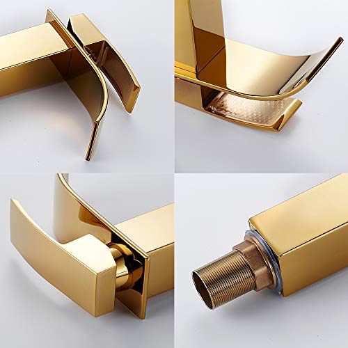 Grifo de lavabo Cascada, Grifo monomando para fregadero de baño, agua fría disponible, estilo moderno, cromado (alto, dorado)