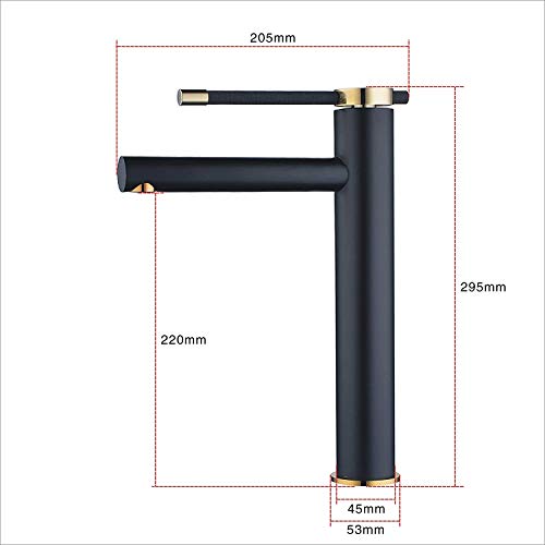 Grifo de lavabo de baño Grifo monomando para lavabo con cuerpo alto en Diseño creativo, Agua fría y caliente ajustable, Negro/Dorado, Beelee BL0611BH