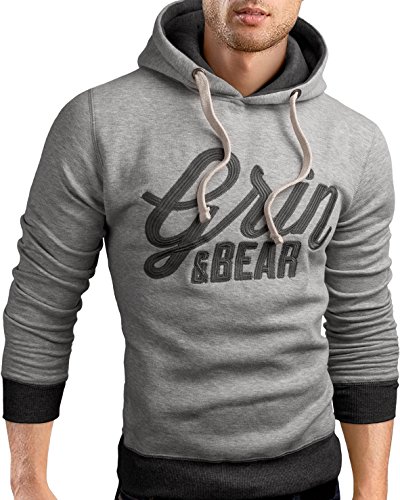 Grin&Bear GEC469 Sudadera con capucha para hombre, entalle ajustado gris M
