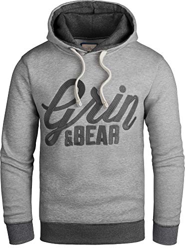 Grin&Bear GEC469 Sudadera con capucha para hombre, entalle ajustado gris M
