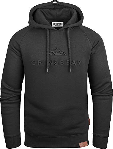Grin&Bear Sudadera con capucha para hombre, corte ajustado, con logotipo de diseño estampado GEC540 Negro M