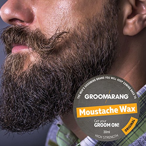 Groomarang - Cera para bigote (30 ml), diseño extra fuerte para dar forma y nutrir a tu bigote y barba, 100 % natural, orgánico, no probado en animales, regalo para él