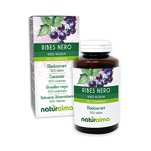 Grosellero negro (Ribes nigrum) hojas y frutos NATURALMA | 150 g | 300 comprimidos de 500 mg | Complemento alimenticio | Natural y Vegano