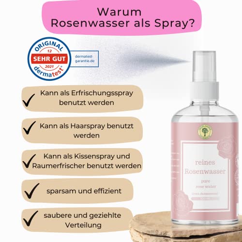 Grüne Valerie Agua de Rosas de Damasco pura 300 ML sin alcohol y sin conservantes - Grado A + 100% de calidad de alimentos naturales