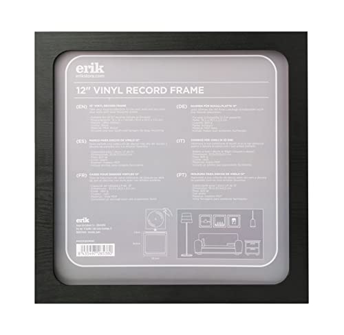 Grupo Erik Marco para vinilo 35.5 x 35.5 cm negro - incluye anclaje - Marco madera negro para disco LP 12" - Marco sin cristal, para decoración hogar - Marco foto