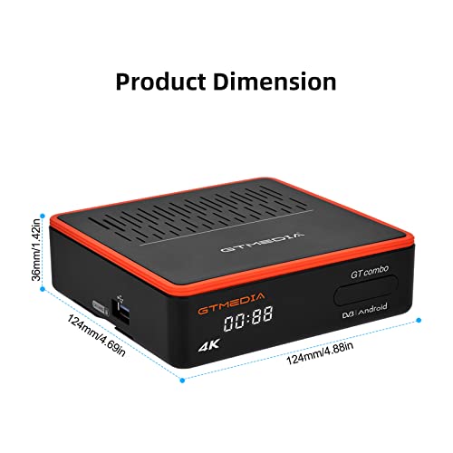GT MEDIA GT Combo Decodificador de Satelite para TV Digital Terrestre Receptores 4K, Soporta DVB-T2 + S2X + Cable, H.265 Hevc 10bit PVR con WiFi / SCART / HDMI