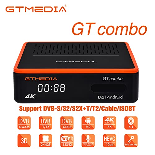 GTMEDIA GT Combo 4K Ultra HD Decodificador Receptor de Satélite DVB-S/S2/S2X+ T/T2/Cable/ISDBT Receptor de TV, HEVC main10Bit, Compatible con Auto BISS/T2MI/Gtshare/Dual WiFi/Youtube/USB