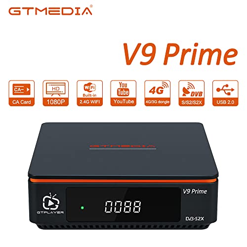 GTMEDIA V9 Prime Decodificador Satelite,DVB-S/S2/S2X 2.4G WiFi Incorporado Receptor Satelite Soporta PVR/T2-MI/Biss Auto Roll/AVS+/VCM/ACM,H.265 1080P Full HD IPTV,HEVC 10 Bits, Cccam, Newcam, youtube