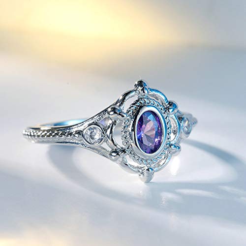 Gualiy Anillos chapados en oro blanco para mujer, banda de comodidad para mujer, estilo vintage con incrustaciones de circonita cúbica, tamaño 6-10, circonita,