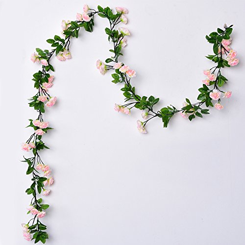 Guirnalda de rosas artificiales, rosas con hojas verdes, 3 unidades, 160 cm de guirnalda de flores para decoración en bodas en casa.