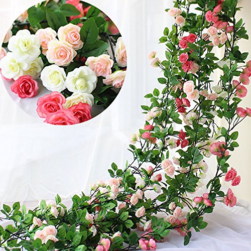 Guirnalda de rosas artificiales, rosas con hojas verdes, 3 unidades, 160 cm de guirnalda de flores para decoración en bodas en casa.