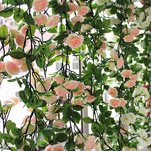 Guirnalda de rosas artificiales, rosas con hojas verdes, 3 unidades, 160 cm de guirnalda de flores para decoración en bodas en casa.