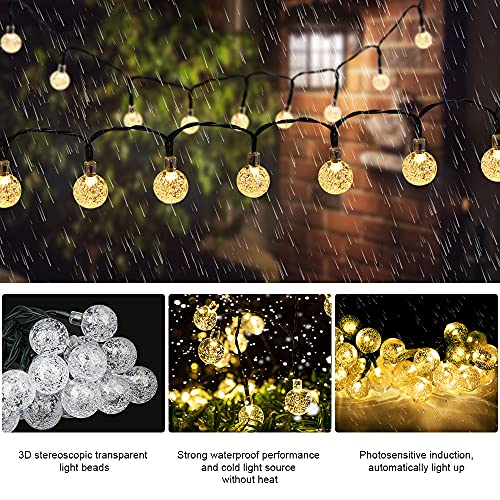 Guirnaldas Luces Exterior Solar, 8M Hoteril Cadena de Luces con USB Recargable con 50 LED Bola de Cristal, Luces Navidad para Decoración, Exterior, Interior, Jardín, Árbol, Patio, Boda, Navidad