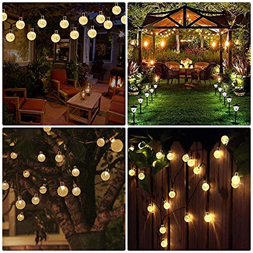 Guirnaldas Luces Exterior Solar, 8M Hoteril Cadena de Luces con USB Recargable con 50 LED Bola de Cristal, Luces Navidad para Decoración, Exterior, Interior, Jardín, Árbol, Patio, Boda, Navidad