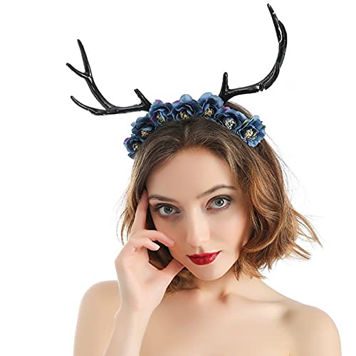 GYAM Forestal De Halloween Alces Largo Asta De Asta Velvet Rose Flower Guirnalda Pelo Hoop Navidad Mascarada Partido Tocado para Fiestas Temáticas