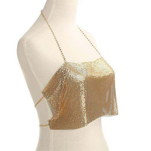 Gyubay Camisola de Mujer Cadena de carrocería sin Mangas sin Espalda, Lentejuelas de Metal, Cadena de la Cadena de la Cadena de la Cadena para el Top Club Desgaste Cadena Corporal de Dama El